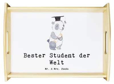 Produktbild von Mr. & Mrs. Panda Tablett Pinguin Bester Student der Welt - Weiß - Geschenk, Sohn, kaffeetablett, serviertablett holz, Deko, Uni, Geschenkidee, Alumni, Universität, aus