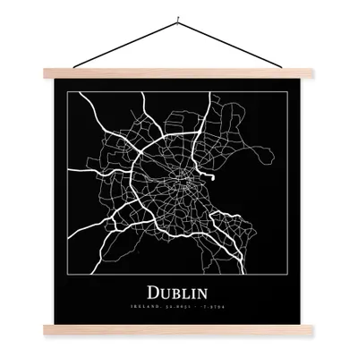 Produktbild von MuchoWow® Textilposter Stadtplan - Dublin - Karte 40x40 cm mit holzfarbenen Rahmen - Posterleiste