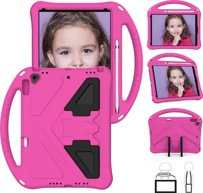 Obrázek produktu pro Dětský kryt pro iPad 10.2 2021/2020/2019, iPad 9/8th/7th Gen, Eva Lehký nárazuvzdorný skládací stojánek, Dětský ochranný kryt s úchopem, růžový
