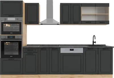 Produktbild von Küchenzeile Vicco R-Line Anthrazit Landhaus/Goldkraft Eiche 300 cm mit Hochschrank, ohne Arbeitsplatte, Model 53589