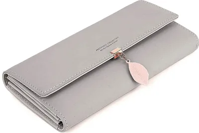Obrázek produktu pro Velká dámská kožená peněženka, velkokapacitní dámská peněženka, elegantní dámská peněženka, dlouhá kožená dámská peněženka s přihrádkou na mobil, šedá