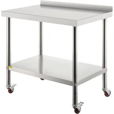 Zdjęcie produktu dla Stół przygotowawczy VEVOR ze stali nierdzewnej, 30 x 24 x 35 cali, nośność 440 funtów, solidny metalowy stół roboczy z regulowanym oparciem i 4 kółkami, komercyjna stacja robocza dla restauracji kuchennych