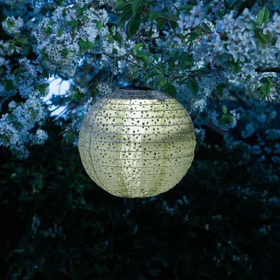 Produktbild von LED Solar Lampion - mit Blumenmuster - warmweiße LED - H: 25cm - D: 25cm - Lichtsensor - grün