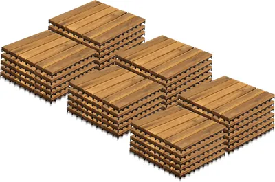 Immagine prodotto di Piastrelle in legno di acacia Eikuavons, sistema di incastro, 44 pezzi, 30x30 cm, facili da installare, ideali per esterni, giardini