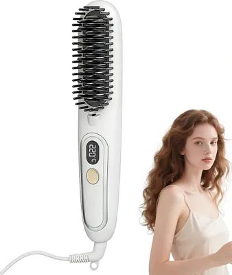 Produktbild von Elektrische Glättbürste mit Ionen, 2-in-1 Glätten & Locken, LCD Display, 10 Temperaturstufen, Keramik, PTC-Schnellheizung, schonend, Anti-Verbrennung