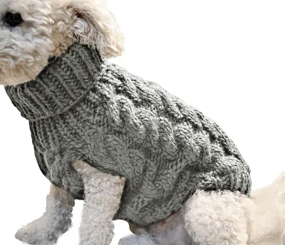Produktbild von Hundemantel，Hundepullover Weste Gestrickte Häkelhunde Winterpullover Hund Welpenkleidung Weiche Warme Pullover Strickwaren für Kleine Mittelhunde - Grau L