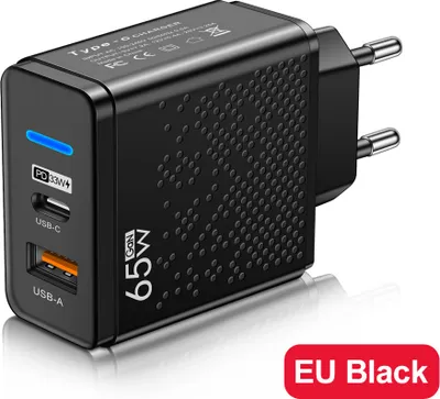 Image de 65w Chargeur Usb Prise de charge rapide Pd Qc 3.0 Type C Adaptateur Compatible pour Iphone Ipad Tablet noir EU