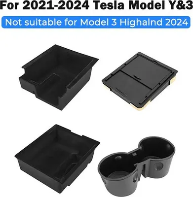 Immagine prodotto di Organizer per portabicchieri centrale per Model Y 2021-2024 con vano portaoggetti centrale per i sedili anteriori e posteriori.