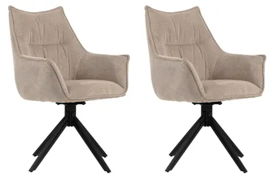 Produktbild von Esszimmerstühle 2er Set Ginosa beige mit Armlehnen & drehbarem Sitz – gepolstert