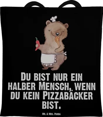 Produktbild von Mr. & Mrs. Panda Schultasche Pizzabäcker Herz - Schwarz - Geschenk, Witzig, Tasche, Einkaufstasche, Tote Bag, Jutebeutel, Lustig, Spruch, Pizzabringdienst, Stoffbeutel