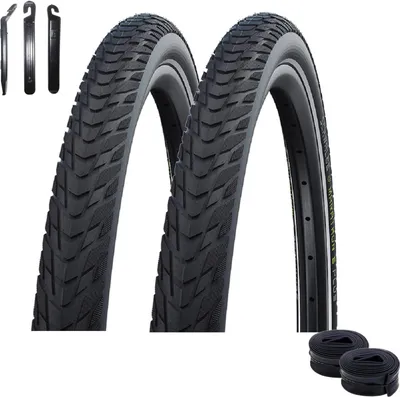 Immagine prodotto di 2 x Schwalbe Marathon E-Plus Smart D-Guard E-50 Nero-Reflex 47-622 + 2 x camere d'aria Schwalbe DV17 incl. leva per pneumatici