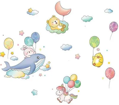 Image de Décoration murale pour enfants, ballons, animaux, nuages, autocollants, pour chambre d'enfant, chambre de bébé, salon