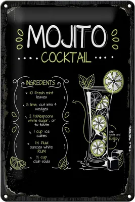 Produktbild von Blechschild Rezept Mojito Cocktail Recipe 20x30cm