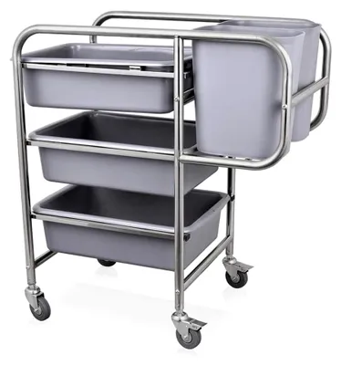 Produktbild von WAS 9210 003 Chromnickelstahl Geschirrabräumwagen mit 4 Schwenkbare Rollen, 80cm Länge, 44cm Breite, 93cm Höhe