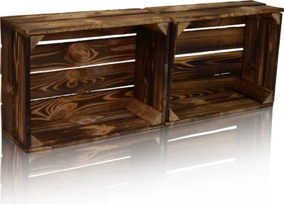 Produktbild von CHICCIE 2 Set Holzkiste Geflammt Im Vintage Look 38x28x15 - Holzkisten Weinkisten Obstkisten Regale Kisten