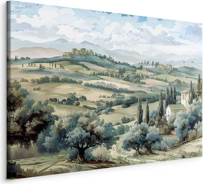 Produktbild von Vlies Leinwandbild - Landscape with Green Fields and Trees Tuscan Sunny View 60x40 cm Landschaften c-H-10043-b-a