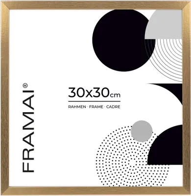 Obrázek produktu pro Rám na fotografie FRAMAI® 30 x 30 cm, zlatý, z MDF, ekologický rám s nerozbitným plexisklem, s úchytem