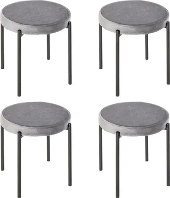 Produktbild von Esszimmerhocker 4er-Set Stapelhocker Metall Samtoptik Polsterhocker Grau