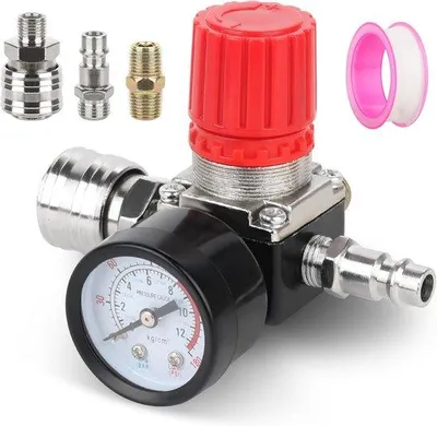 Zdjęcie produktu dla Regulator ciśnienia Famanu z manometrem, złączka 1/4 cala, do 175 psi, przeznaczony do sprężarek powietrza