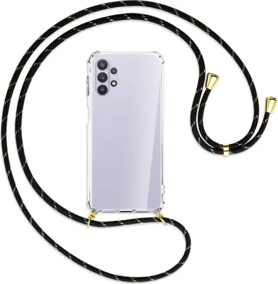 Produktbild von Handykette Backcover-Schutzhülle mit Band (Metall goldfarben) für Samsung Galaxy A32 5G - schwarz/gold
