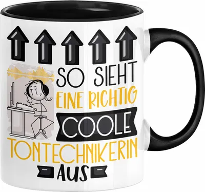 Produktbild von Tontechnikerin Geschenk Tasse Geschenkidee für Tontechnikerin Geburtstag Weihnachten Spruch So Sieht Eine Richtig Coole Tontechnikerin Aus Kaffee-Becher  (Schwarz)