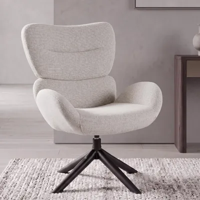 Obrázek produktu pro Lounge křeslo HWC-Q53, křeslo, lounge křeslo, jídelní židle, otočné, kovové, chenille (420 g/m²)  krémová
