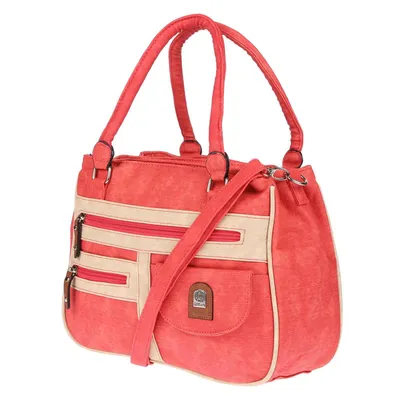 Produktbild von Große Damen Tasche Schultertasche Umhängetasche Henkeltasche Leder Optik Bag Rot-Beige