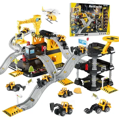 Obrázek produktu pro Sada autodráhy, interaktivní stavebnice pro děti s 6 auty + 1 vrtulníkem, Montessori-STEM, od 3 let, žlutá