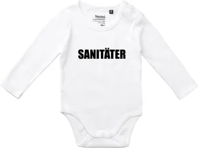 Produktbild von Huuraa Baby Body Sanitäter Schriftzug 80 White  Baumwolle Fairtrade Langarmbody Geschenkidee