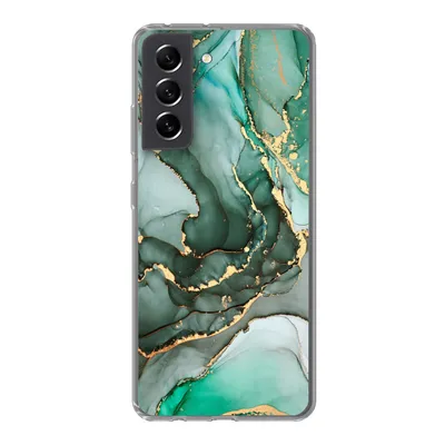 Produktbild von MuchoWow® Handyhülle Schutzhülle Hülle für Samsung Galaxy S21 FE Gold - Marmor - Grün - Luxus - Marmoroptik - Grau Silikon Softcase Handy Hülle - Mobiltelefonhülle