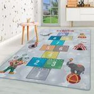 Produktbild von Homebyhome Kinderteppich Hüpfkästchen Design Jungen Teppich Mädchen, Spielteppich Kinderzimmer Teppich, Robust, Grösse: 100x150 cm
