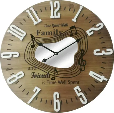 Produktbild von Rebecca Mobili Wanduhr mit Notenaufdruck aus Holz, braun und weiß, ø 50 cm