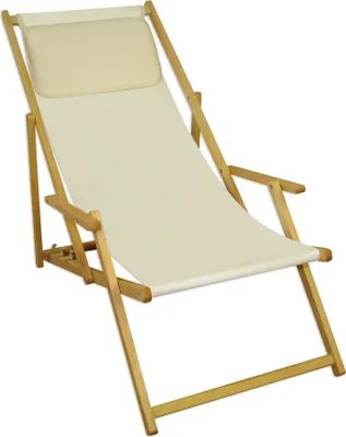 Produktbild von Deckchair weiß Liegestuhl Kissen klappbare Sonnenliege Gartenliege Holz Gartenmöbel 10-303NKH