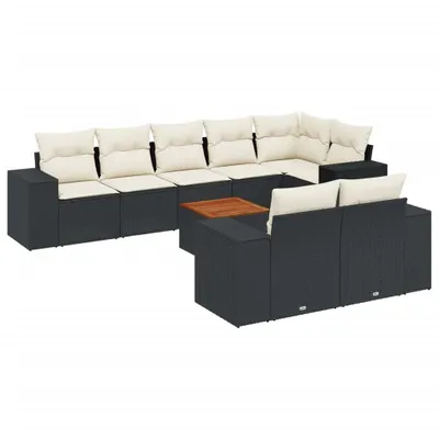 Produktbild von vidaXL 9-tlg. Garten-Sofagarnitur mit Kissen Schwarz Poly Rattan