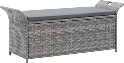 Produktbild von vidaXL Sitzbank mit Stauraum und Kissen Grau 138 cm Poly Rattan