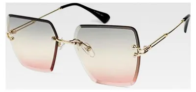 Produktbild von Damen Sonnenbrille ohne Rahmen mit eckigen Polycarbonat Gläsern und Diamantschliff | UV400 Verlaufstönung | Verstellbare Metallbügel und Nasenpads