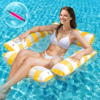 Produktbild von Aufblasbare Schwimmbadflotte 2 Stück, Wasserhängematte mit Netz, 4-in-1 Luftmatratze, Gelb, für Schwimmbad