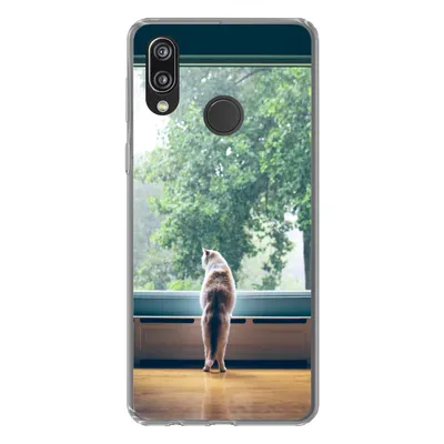 Produktbild von MuchoWow® Handyhülle Schutzhülle Hülle für Huawei P20 Lite (2020) Katze - Fenster - Pflanzen Silikon Softcase Handy Hülle - Kartenhalter