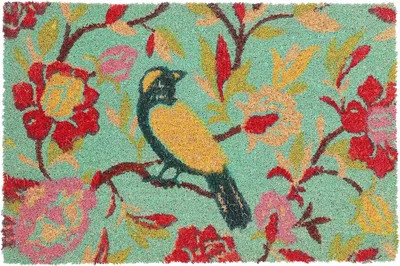 Produktbild von Relaxdays Fußmatte Kokos, mit Vogel & floralem Muster, gummiert, innen & außen, Türvorleger, 60 x 40 cm, mehrfarbig