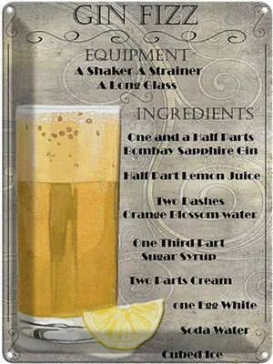 Produktbild von vianmo Blechschild 40x30 cm Alkohol Gin Fizz Equipment ingredients