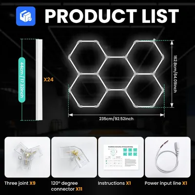 Produktbild von Hexagon LED Garagenleuchte - 5 Hexagon - LED Deckenleuchte - Sehr Hell - 220–240 V - Für Garage, Werkstatt und Fitnessstudio
