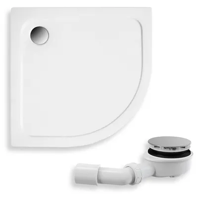 Zdjęcie produktu dla Brodzik Prysznicowy Półokrągły 90x90x13,5 Akrylowy, Gładki | w zestawie - Syfon, odpływ ⌀90 mm + nogi (stelaż) | BADLAND STANDARD