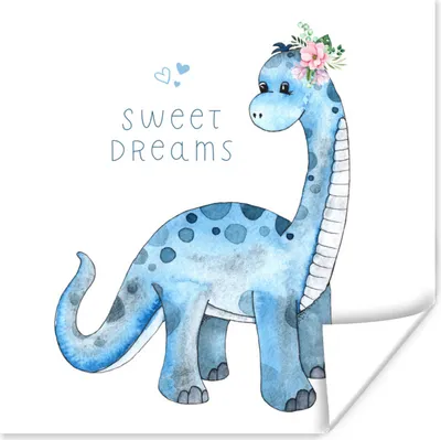 Produktbild von MuchoWow® Poster Kinderzimmer - Süße Träume - Dinosaurier - Jungen - Kinder - Kinder 100x100 cm - Babyzimmer