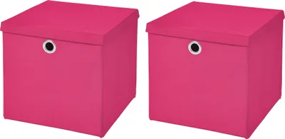 Produktbild von 2 Stück Pink Faltbox 32 x 32 x 32 cm  Aufbewahrungsbox faltbar mit Deckel