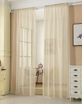 Produktbild von WOLTU 2er-Set Gardinen transparent mit Kräuselband Leinen Optik, Vorhang Stores Voile Fensterschal Dekoschal Sand 140x245 cm