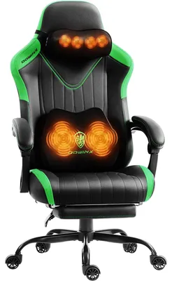 Obrázek produktu pro Herní židle, ergonomická židle, herní křeslo s podnožkou, nosnost 150 kg, herní židle s nastavitelnými podloketníky, černá a zelená barva