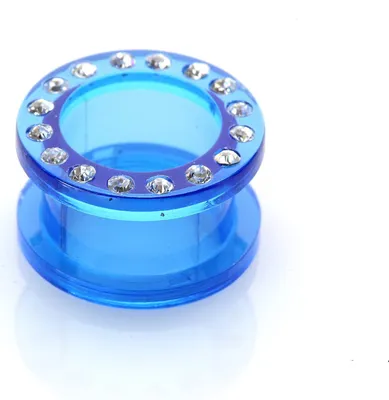 Produktbild von Karisma Ohr Flesh Tunnel Piercing Acryl Screw on Blau UV Transparent Mit Weissen Steinen 1396.B.4mm