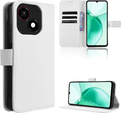 Image de Étui en similicuir pour ZTE Blade A35e 4G, motif diamant, avec compartiments pour cartes, blanc