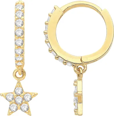 Produktbild von Atemberaubende 9 Karat (375) Gold Stern Damen - Paar Ohrringe mit Zirkonia - 17mm*6mm; TRS36328