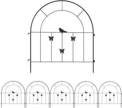 Image de Clôture de jardin, clôture en acier de 300 cm x 70 cm de haut, kit de clôture décorative, panneaux de clôture, clôture pour chiens, clôture en arc pour chiens, clôture de jardin, parterres de fleurs, enclos pour animaux, extérieur, noir